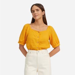 Everlane Linen Puff Sleeve Top, Marigold, Size 4